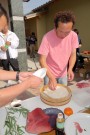 The chef making fresh sashimi