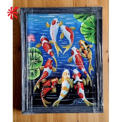 Japanese Koi Oil Painting Framed Japanese Koi Oil Painting Framed